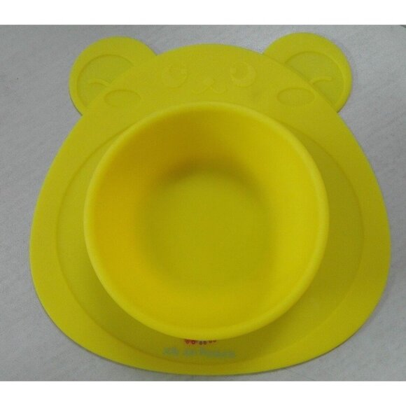 Non Slip Smooth Yellow Bear Bowl Silicone Placemat for Children Infants Pets NEW - Picture 1 of 7